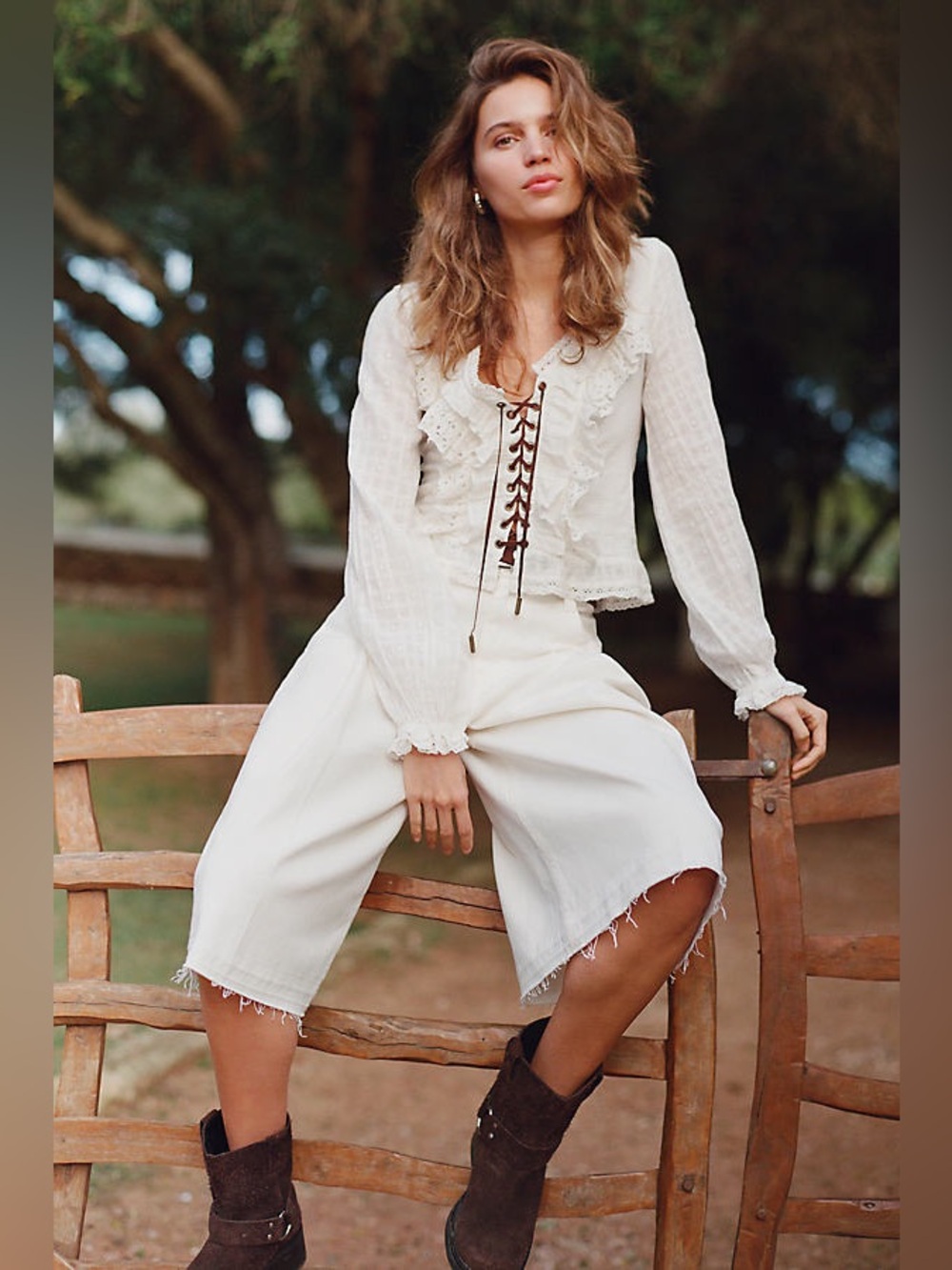 Pilcro eyelet ruffle long-sleeve blouse - Picture 3 of 6